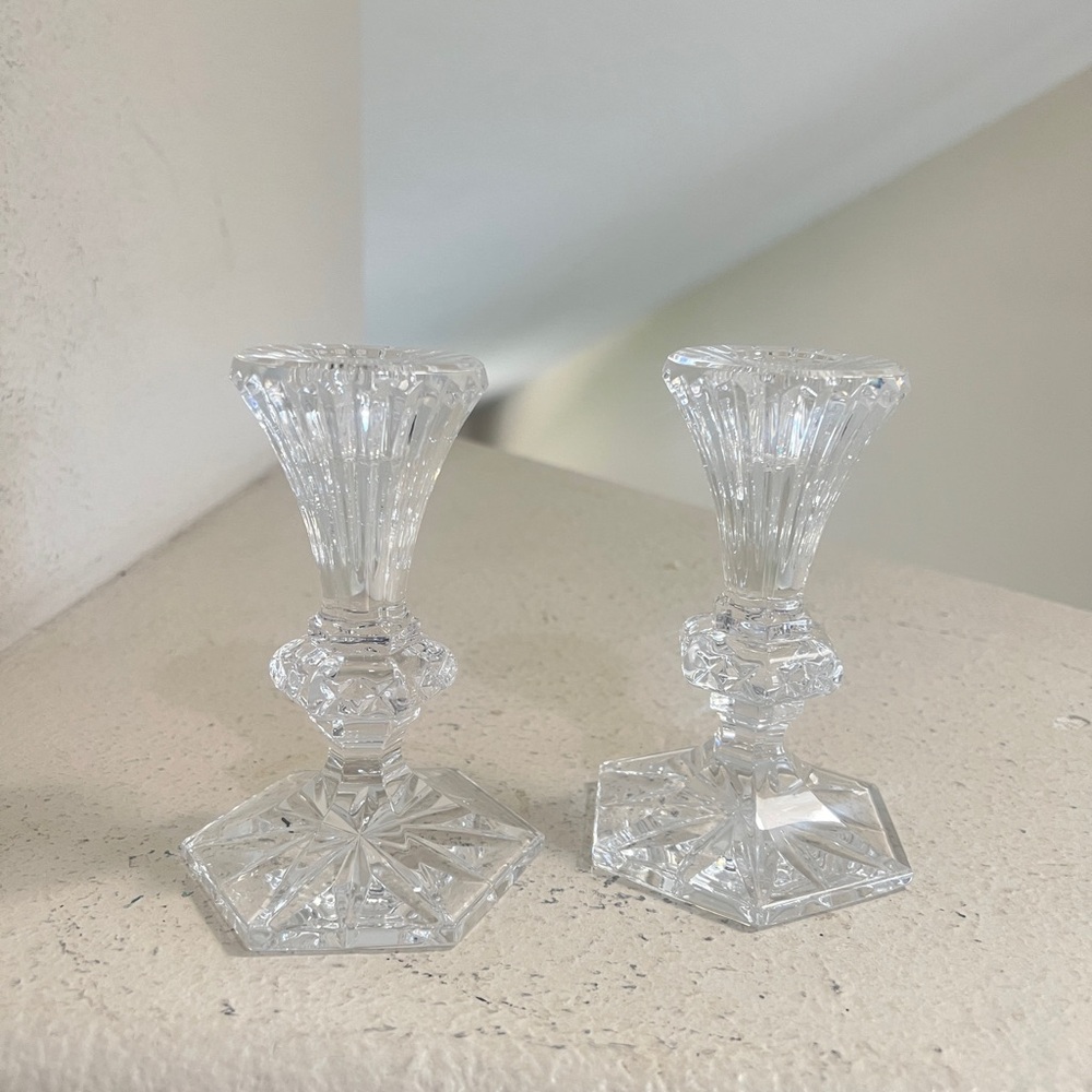 Waterford‎ Crystal Chatham Candlestick Candle Holders Hexagon Base Set - Picture 2 of 12